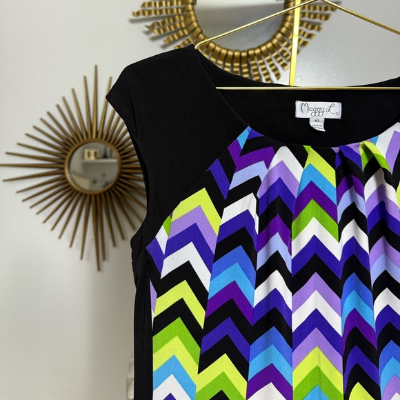 Maggy L - Chevron Mini Dress - Black, Purple, Green, Blue. - Picture 2 of 4
